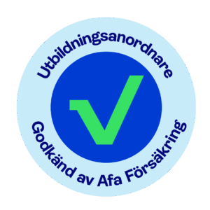 Sigill-stämpel där det står "Utbildningssamordnare Godknd av Afa Försäkring"